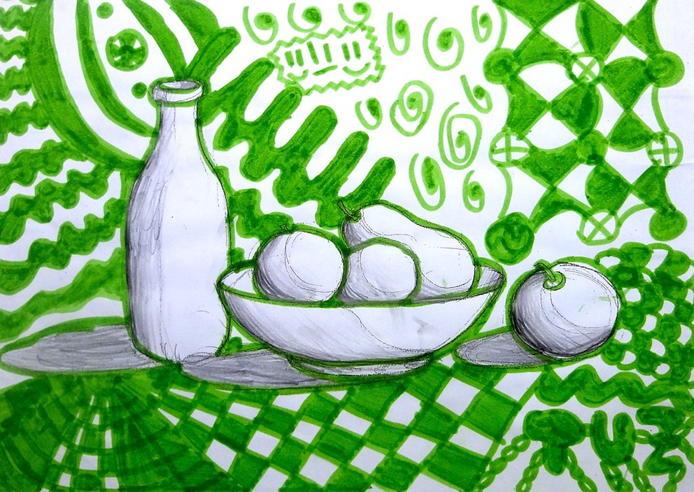 Natura morta su sfondo astratto