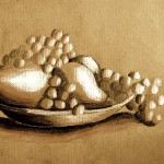 Monochrome sketch on wrapping paper
