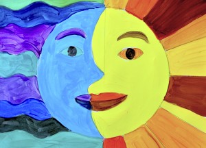 Sole e Luna a colori caldi e freddi