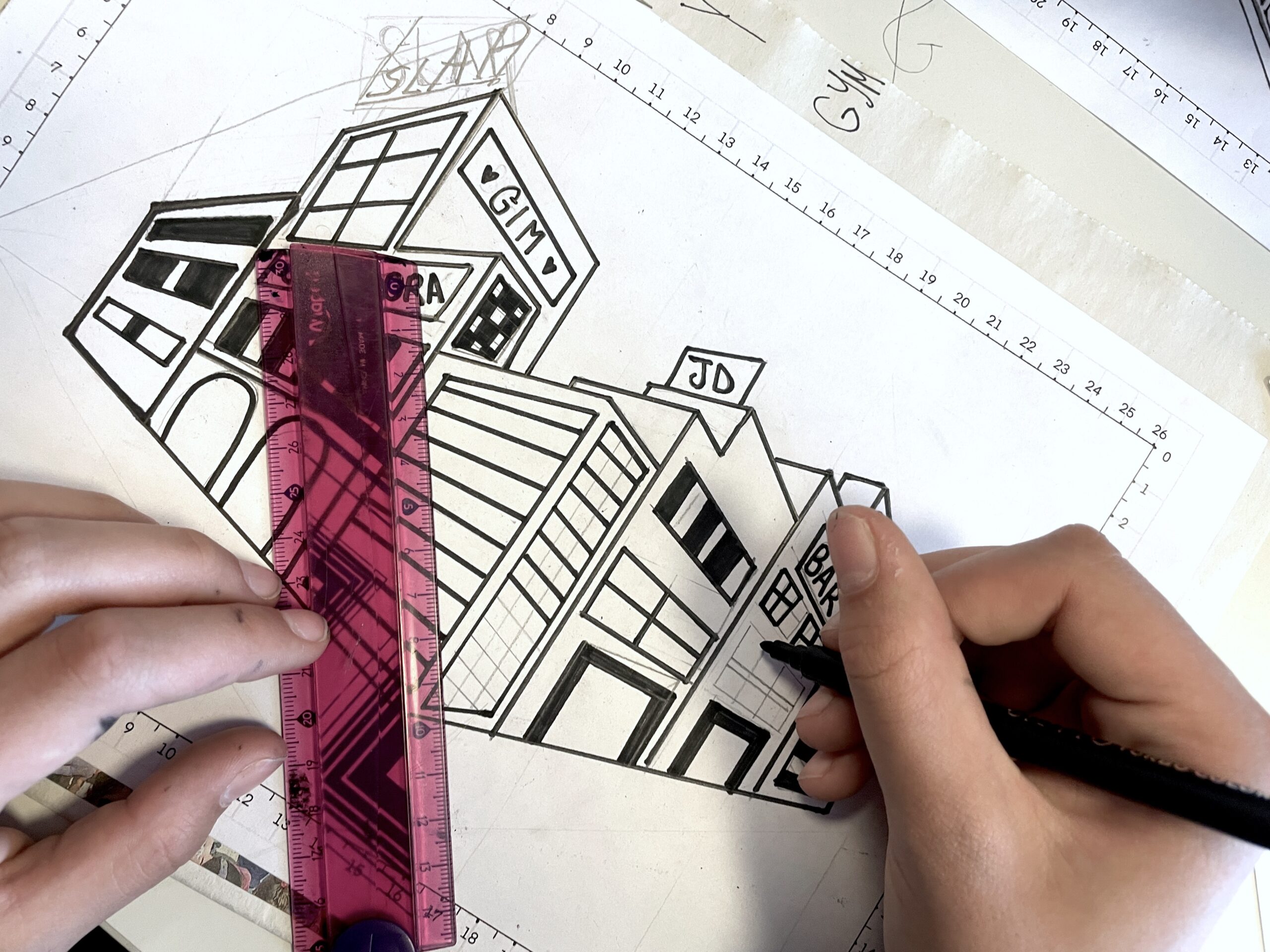 4 point perspective drawing city