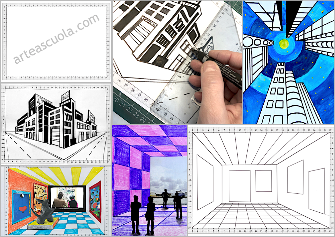 Graduated frame to draw a perspective – Arte a Scuola In One Point Perspective Worksheet