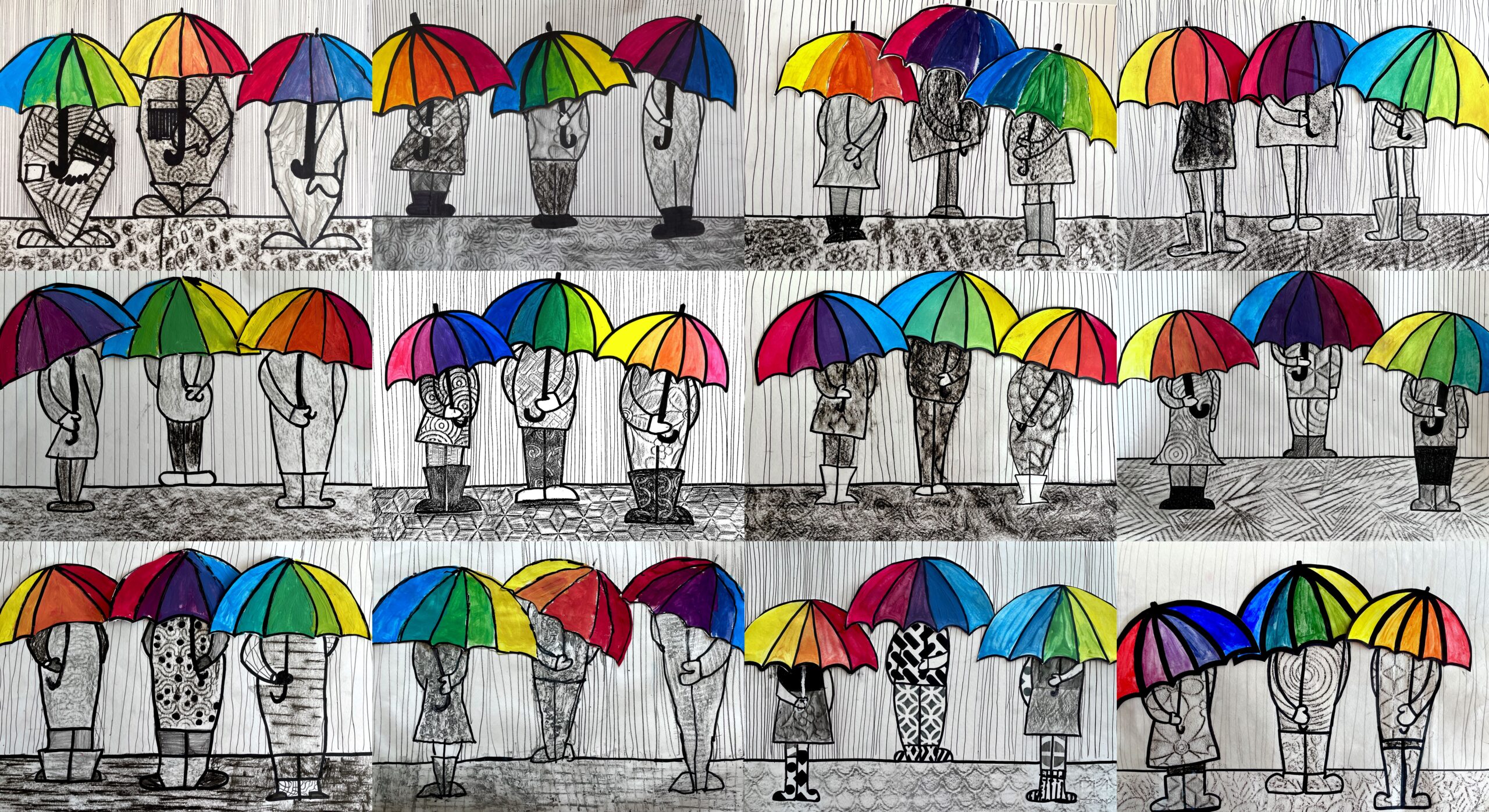 Rainbow Umbrellas: mixed media drawing with video tutorial – Arte a Scuola